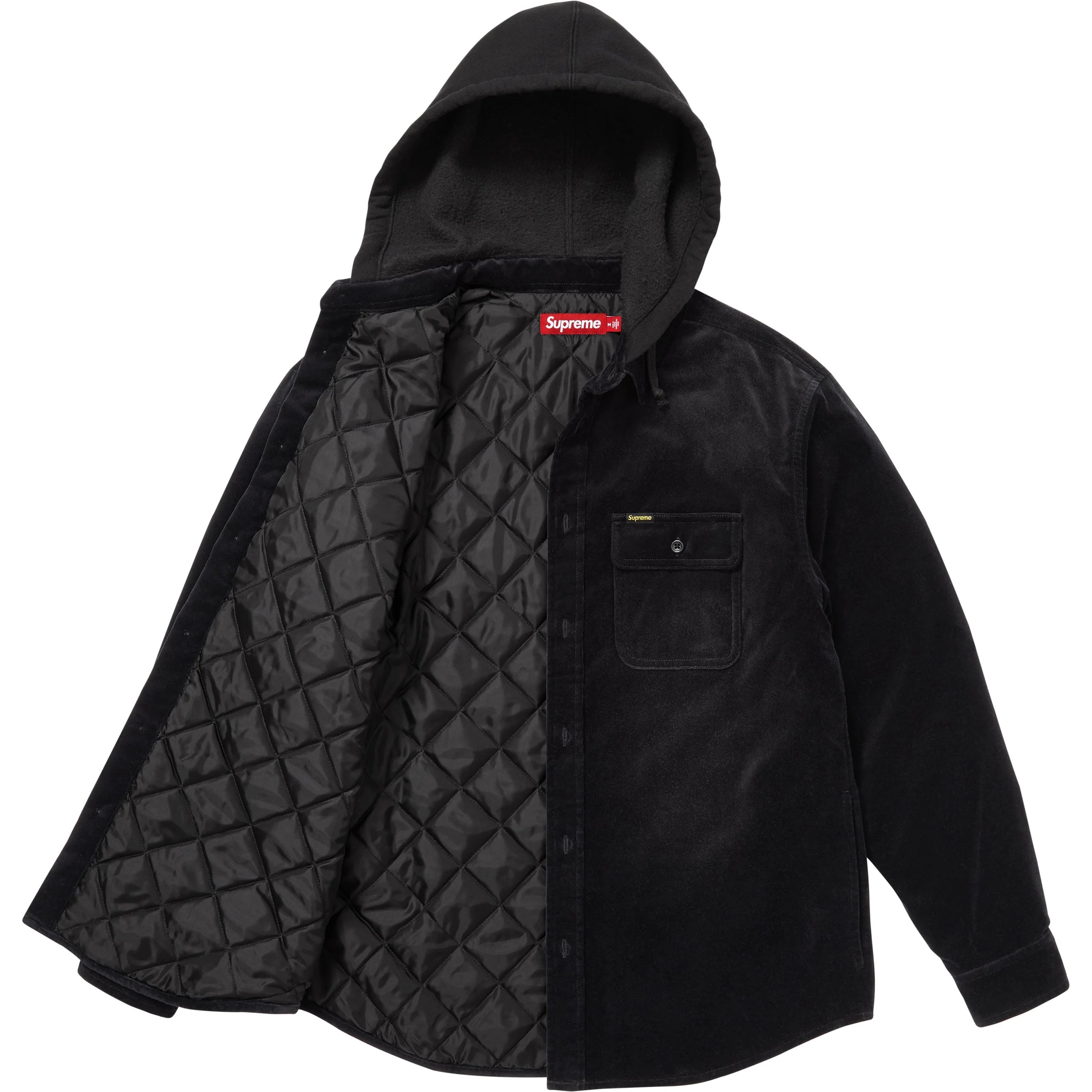 Quilted Lined Hooded Velvet Shirt view 3